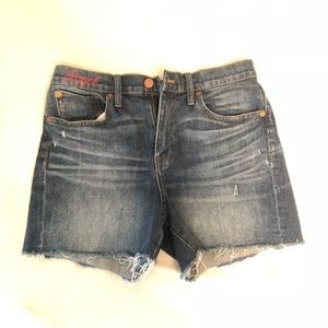 High-Rise Denim Boyshorts in Glenoaks Wash: Cutoff